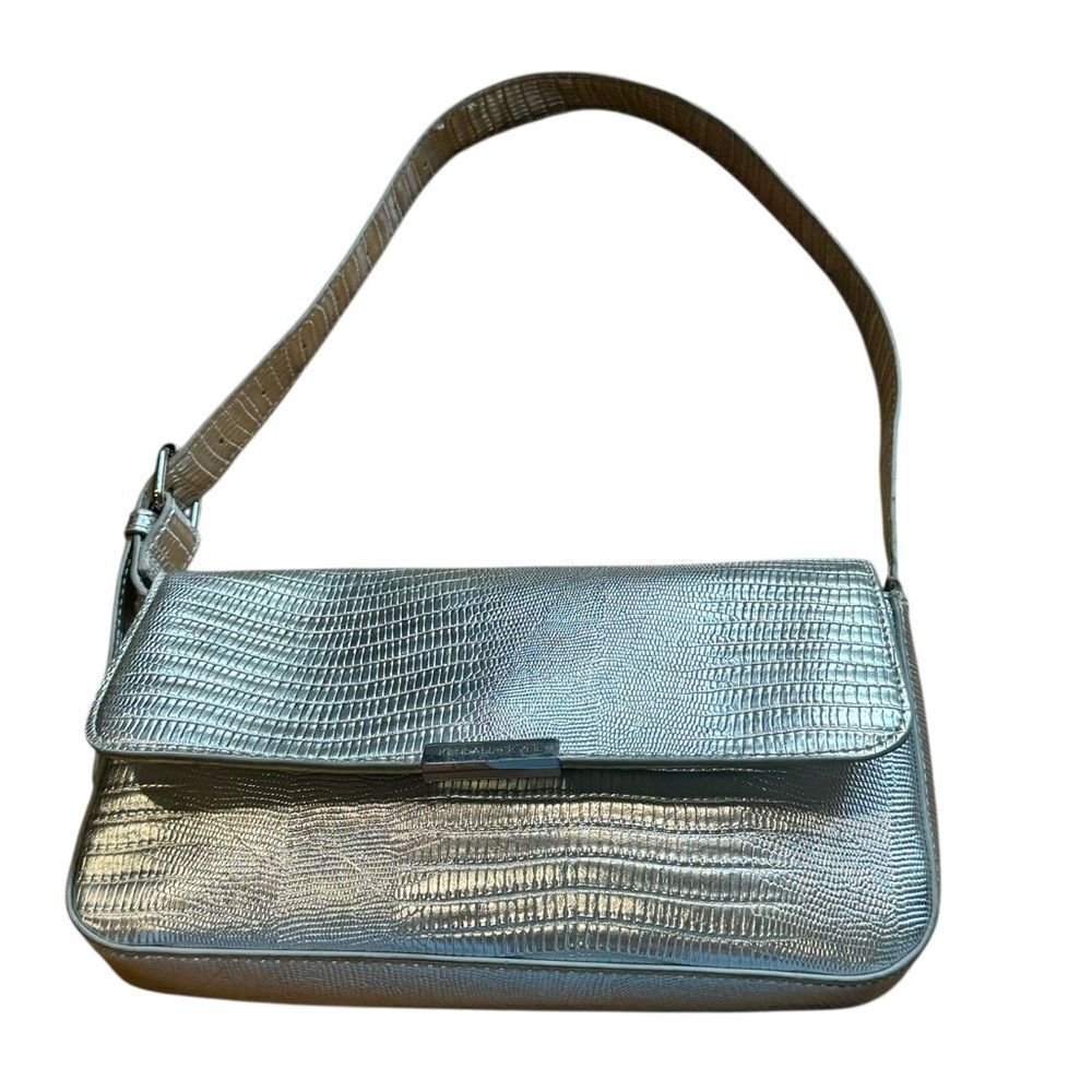 Kendall + Kylie Silver Textured Snake Faux Leather Embossed Shoulder Bag